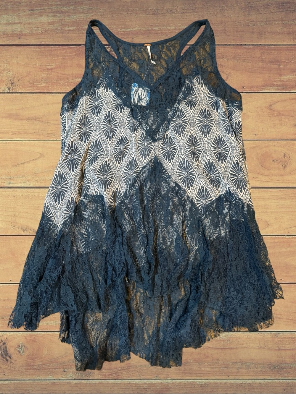 Free People Printed Cami Bell Trapeze Tank Top - Boho Lace Tunic NWT Size Small - Picture 3 of 15